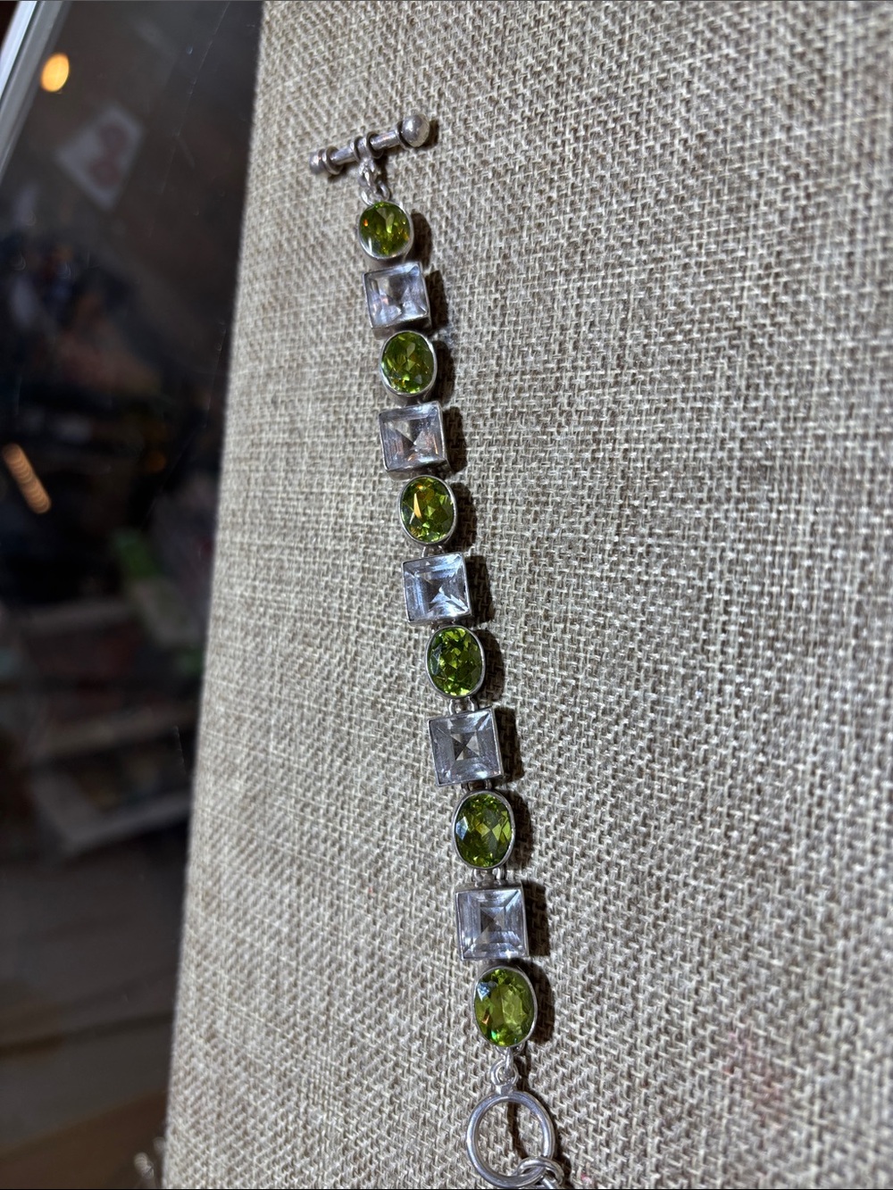 Lab created Peridot and quartz bracelet by Charles Albert